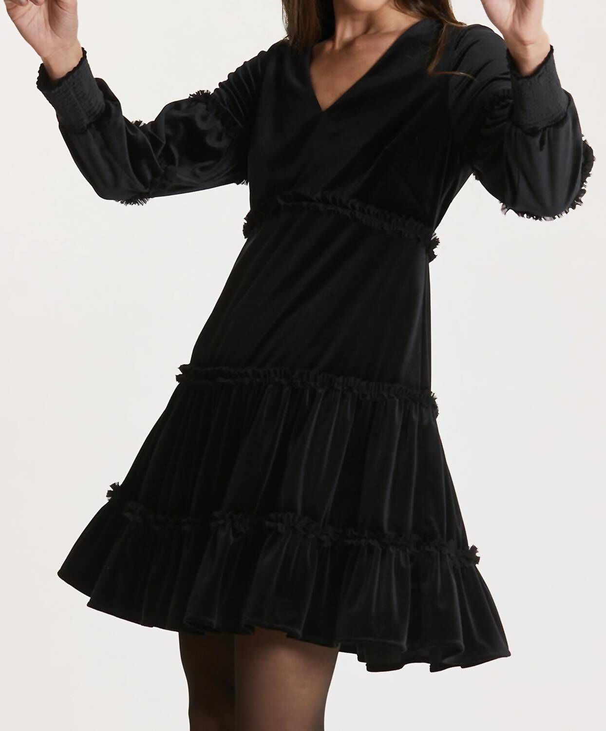 POLLY CHIFFON VELVET DRESS IN BLACK, Black / Black, hi-res image number 0