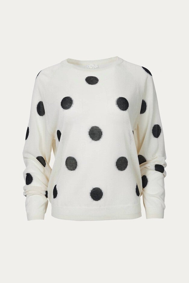 POLKA-DOT INTARSIA KNIT TOP IN OFF WHITE/BLACK, Off WhiteBlack / White, hi-res image number null