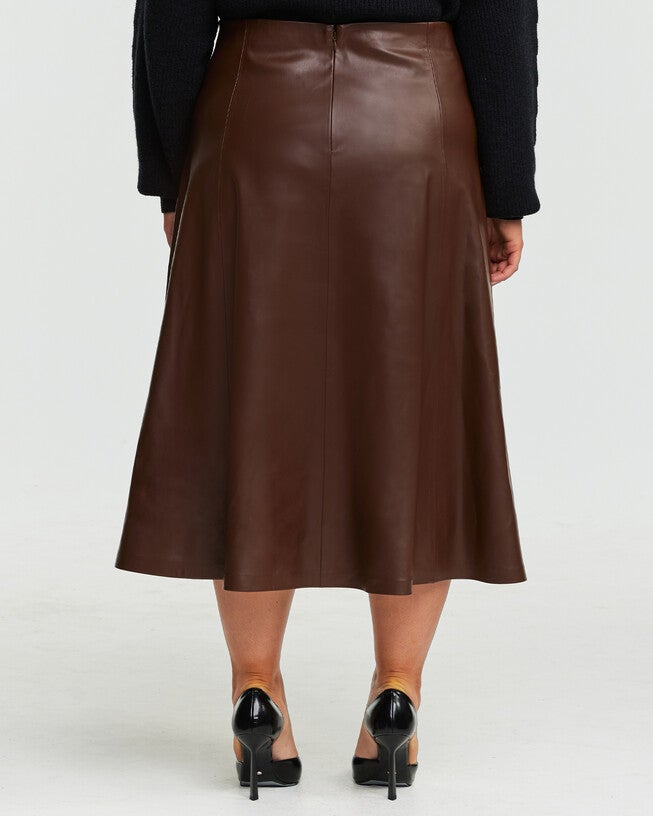 Ashdown PU Vegan Leather Midi Skirt, Chocolate / Brown, alternate image number null