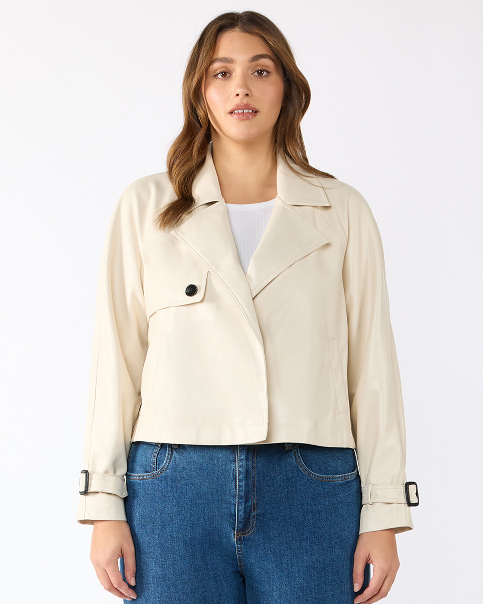 Karma PU Leather Biker Jacket, Ivory / Ivory, hi-res image number 0