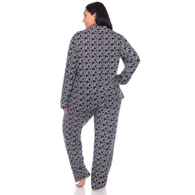 Long Sleeve Heart Print Pajama Set, Navy Hearts / Navy, alternate image number 4
