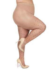 Pindot Sheer Plus Size Curvy Control Top Tights