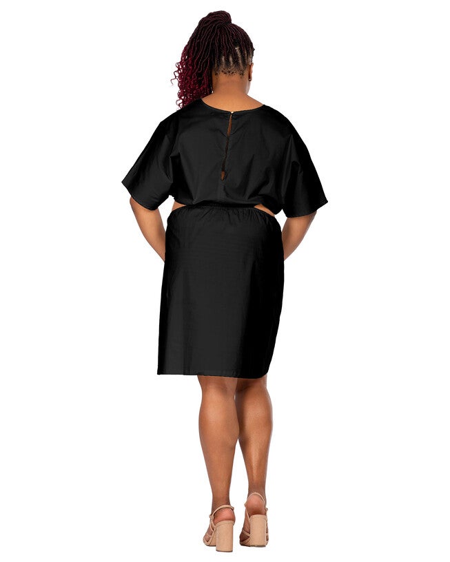 Harmony Women's Plus Size Kimono Sleeves Cut Out Waist Split Side Mini Dress, Black / Black, alternate image number 4