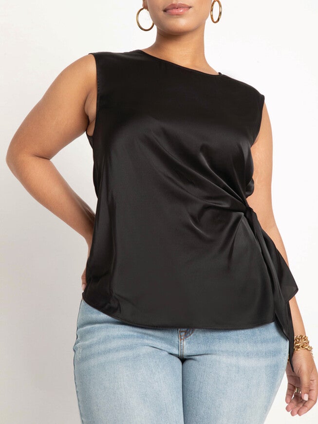 Aria Tie Side Satin Tank, Totally Black / Black, hi-res image number 0