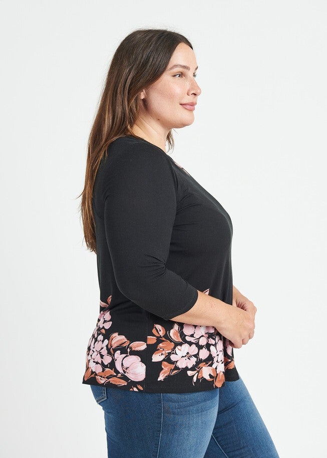 Lindsey Floral Knit Top with Open Back Yoke, N376 Pink / Pink, alternate image number 4