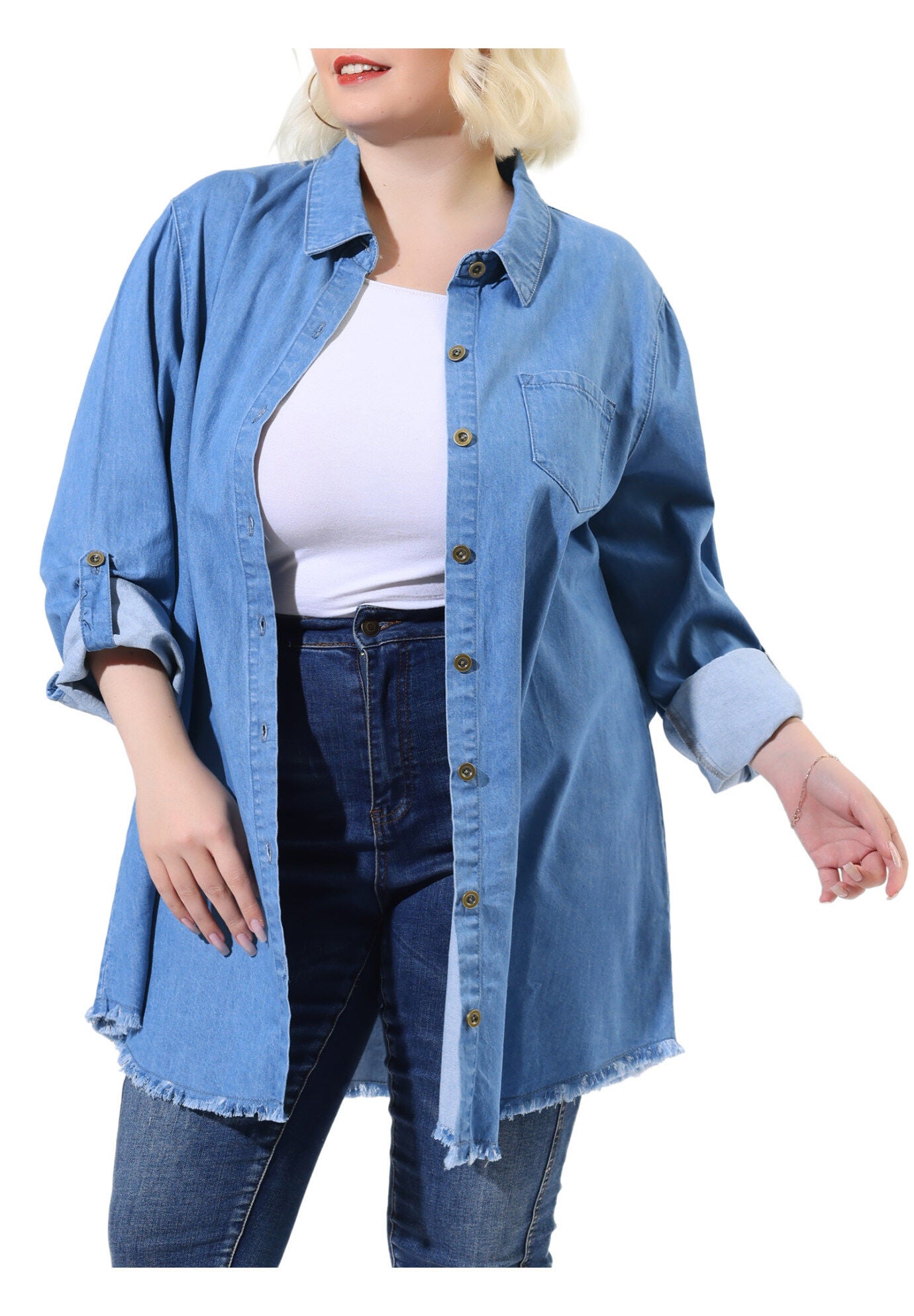 CHAMBRAY TOP BUTTON DOWN DENIM SHIRT, Blue / Light Blue, alternate image number 2