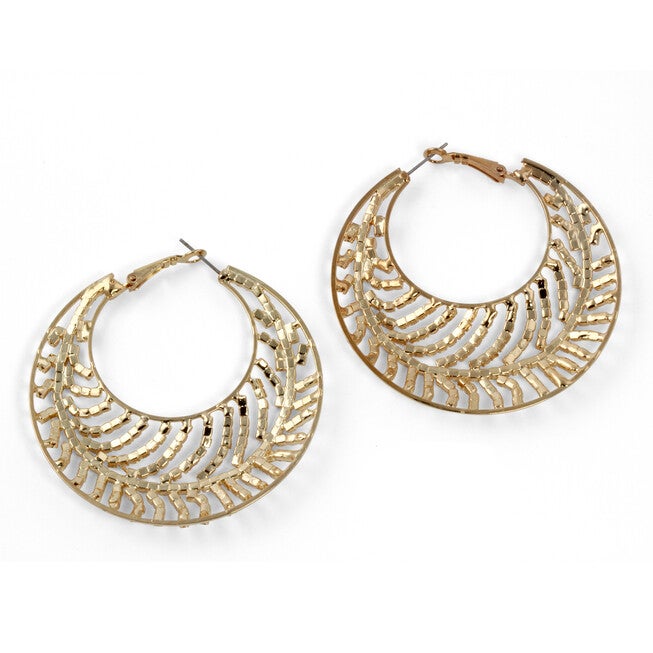 Round Crystal Goldtone Leaf Hoop Earrings 2 1/3 inches, White / White, alternate image number 1