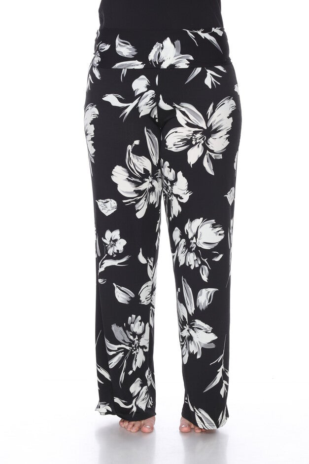 Flower Print Palazzo Pants, Black / Black, alternate image number 2