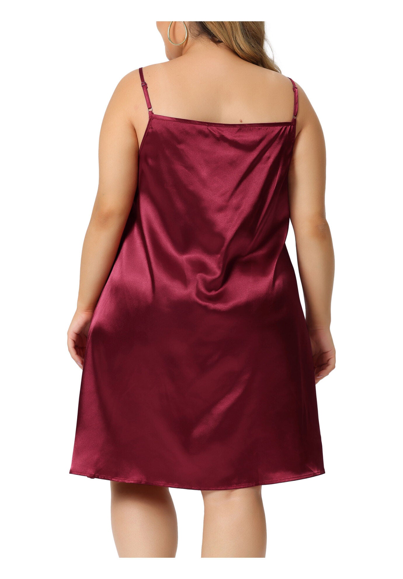 Lace Nightgown Spaghetti Lounge Sleep Dress, Burgundy / Burgundy, alternate image number 3
