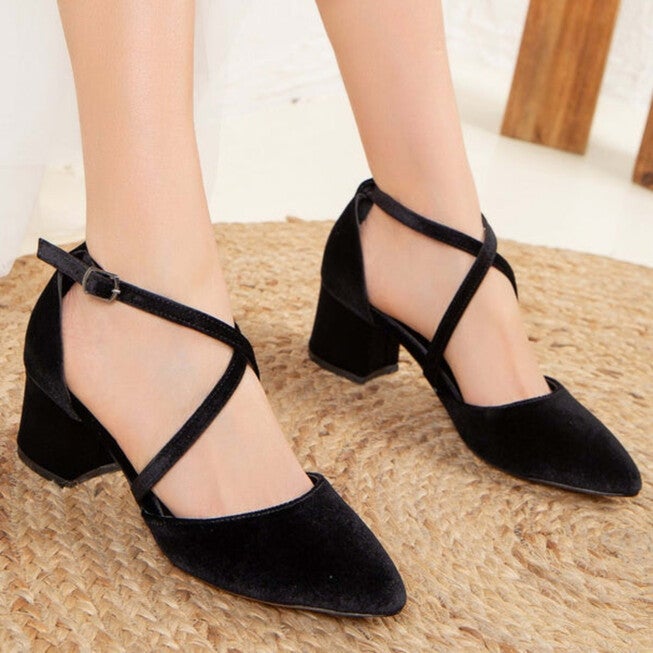 DOLLY - BLACK VELVET HEELS, BLACK / Black, alternate image number null