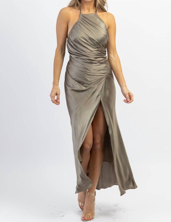 BILTMORE SATIN SHIRRING DRESS IN SAGE, Sage / Light Green, alternate image number 2
