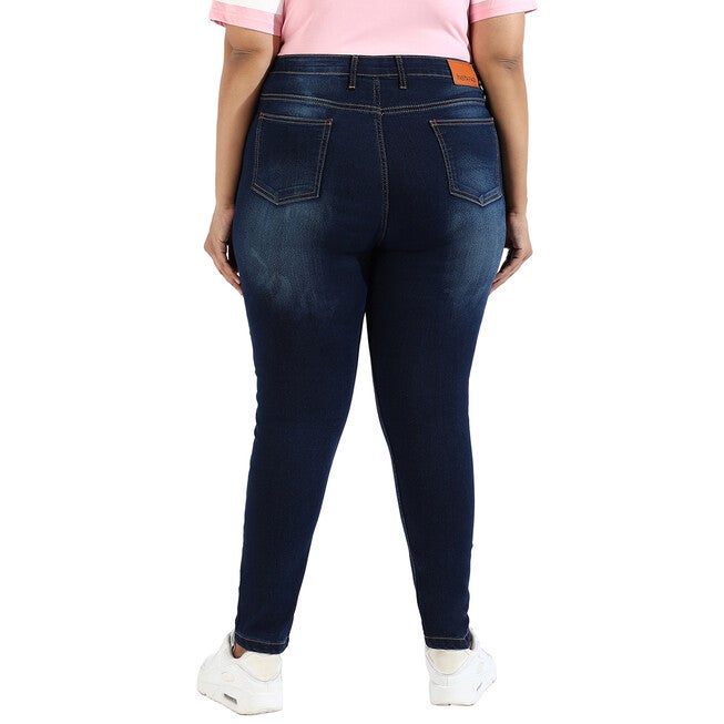 Women Solid Mid Wash Skinny Fit  Denim Jeans, Navy / Navy, alternate image number 4