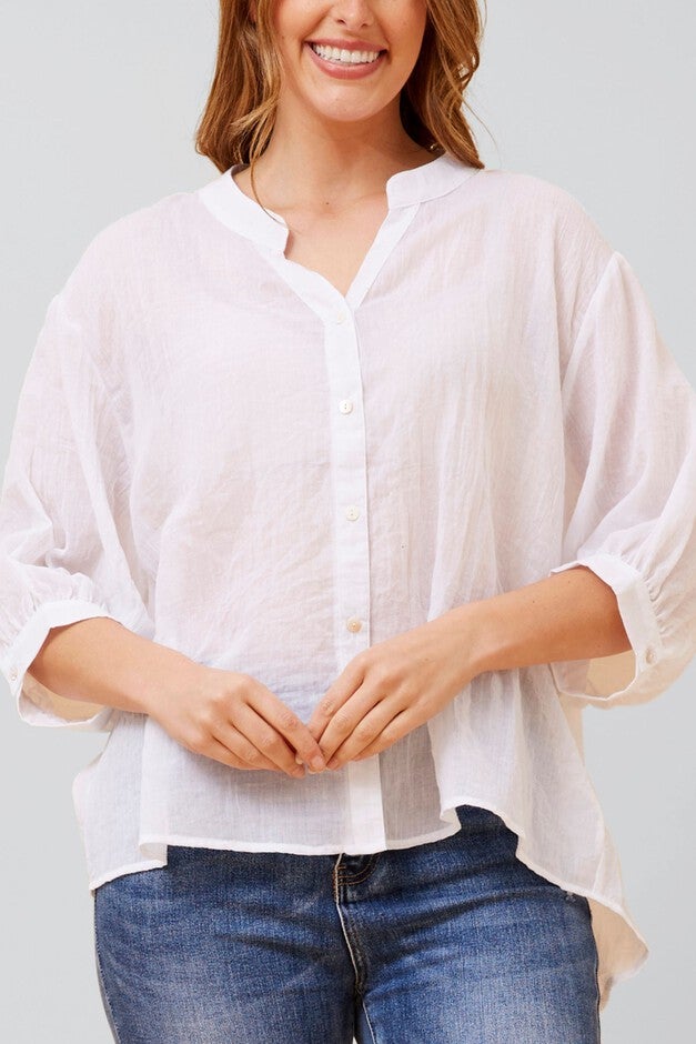 Roxanne Oversized Semi-Sheer Shirt Blouse Solid, White / White, alternate image number null