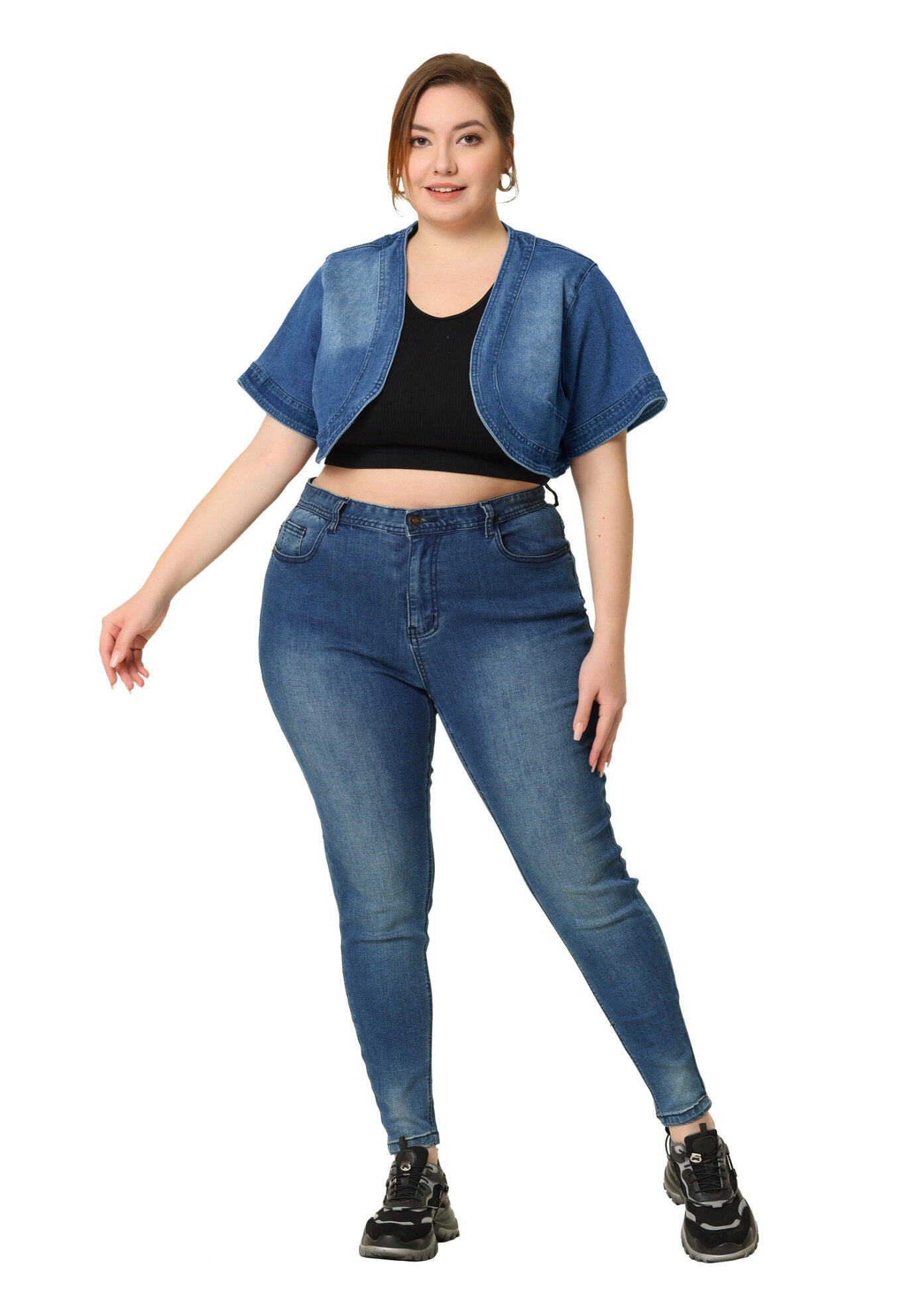 SHORT CROP DENIM JACKET SHRUG, Blue / Royal Blue, hi-res image number 0