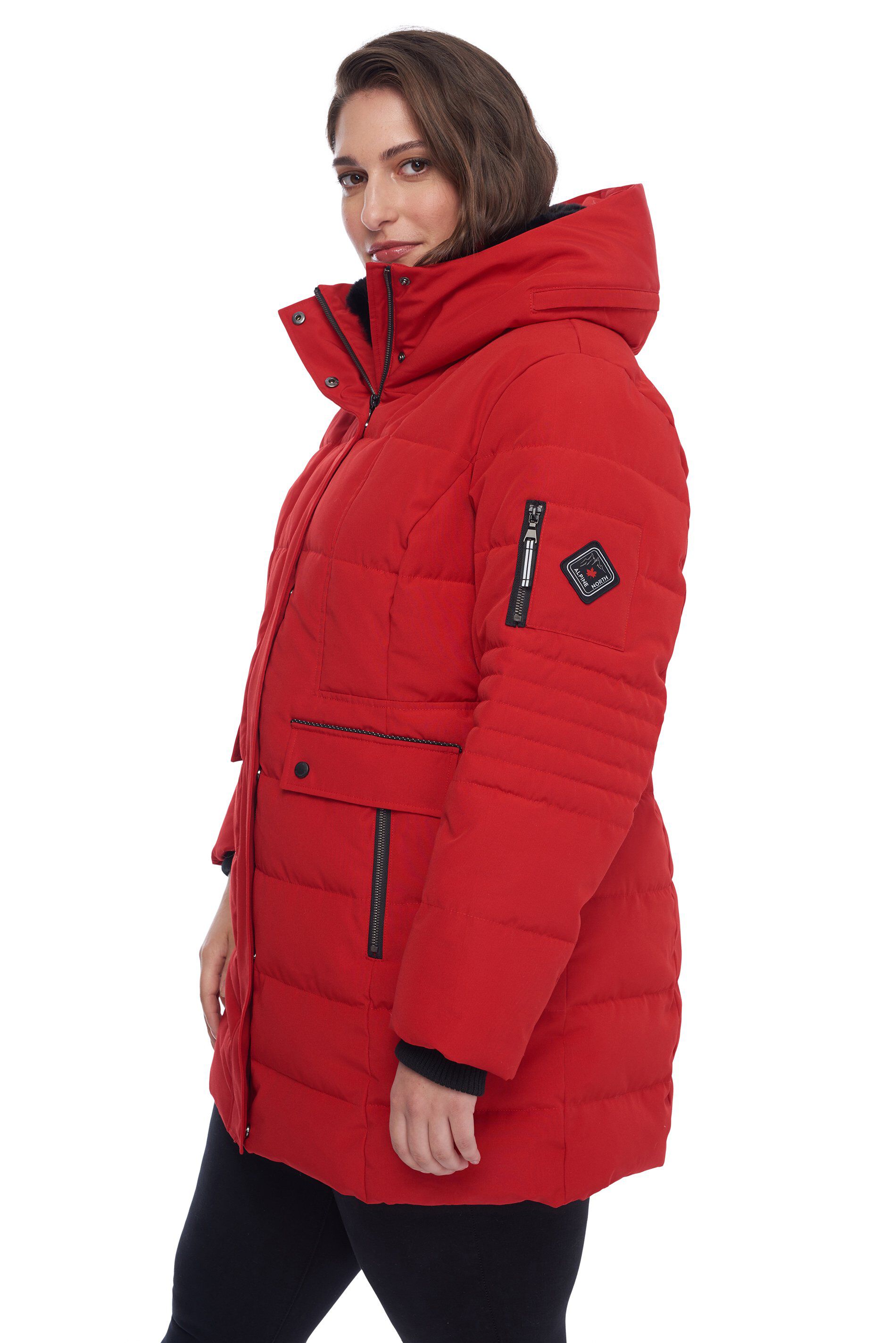 Women&#39;s Plus Size - KOOTNEY | Vegan Down Recycled Mid-Length Parka Coat, Crimson / Red, alternate image number 2