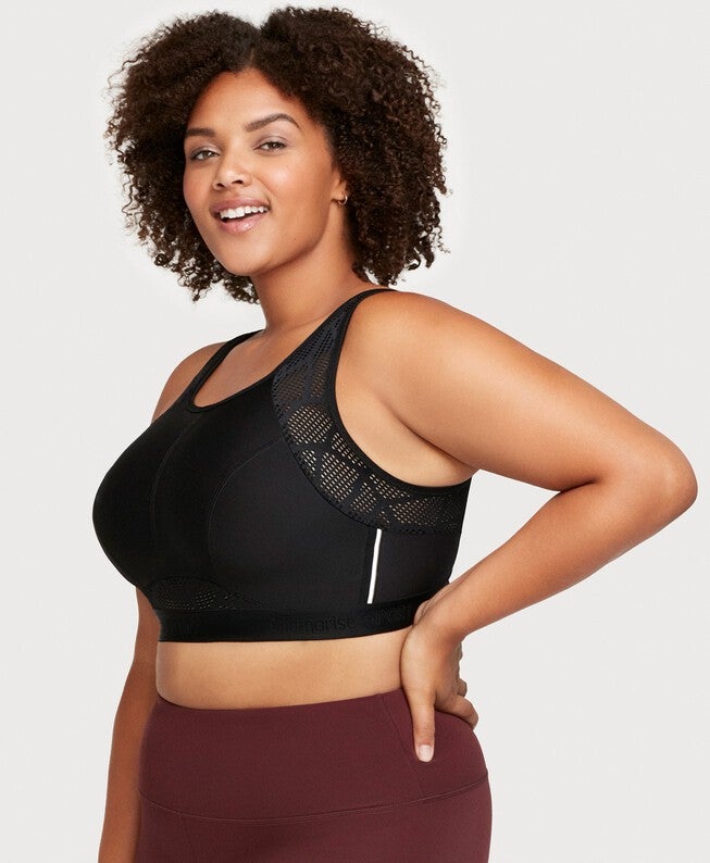 No-Sweat Mesh Sports Bra, Black / Black, alternate image number 2