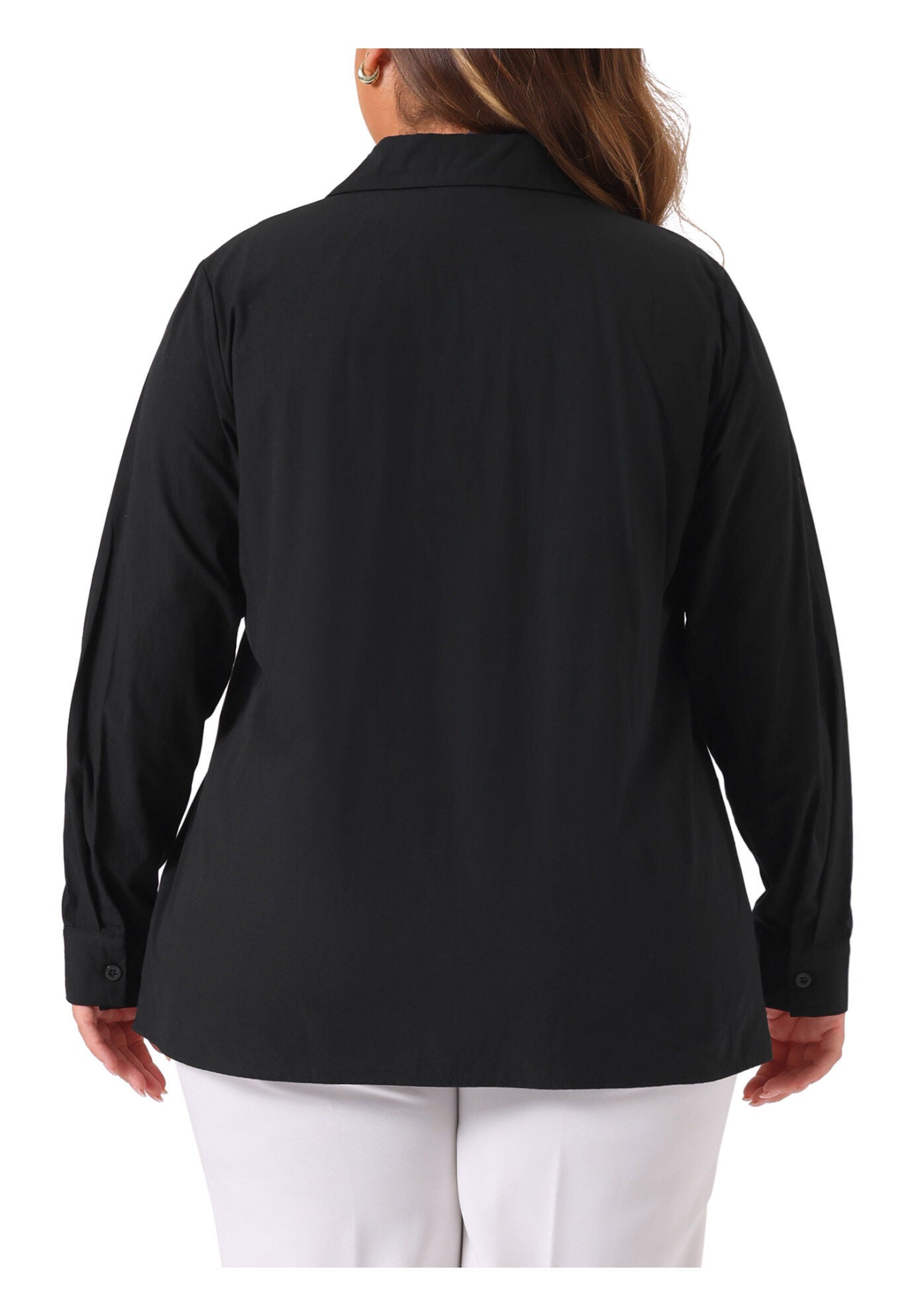 Button Down Cotton Stand Collar Long Sleeve Solid Work Shirt, Black / Black, alternate image number 3