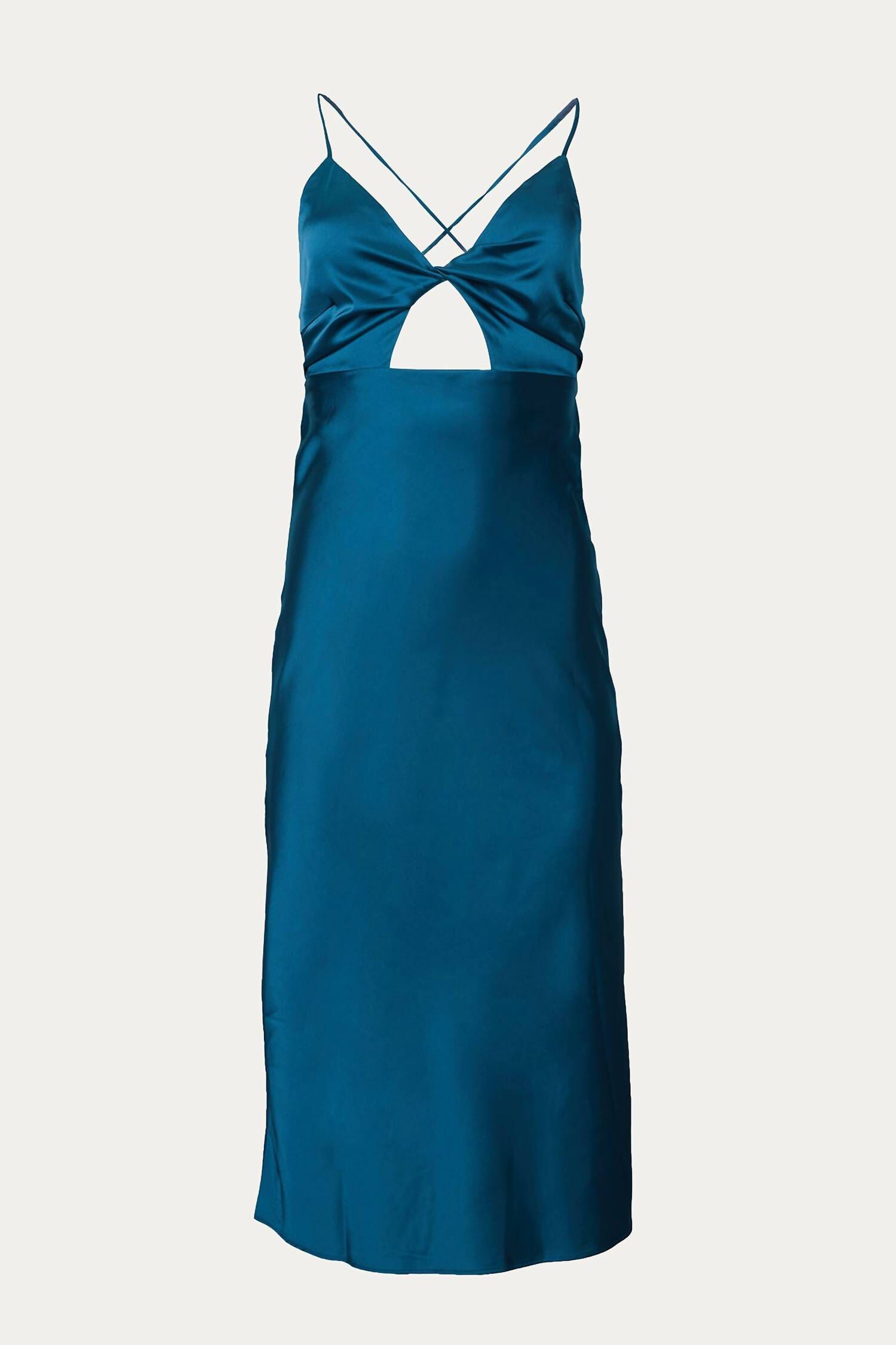 OPEN-BACK CUTOUT SATIN MIDI DRESS IN DEEP SEA, Deep Sea / Royal Blue, hi-res image number 0