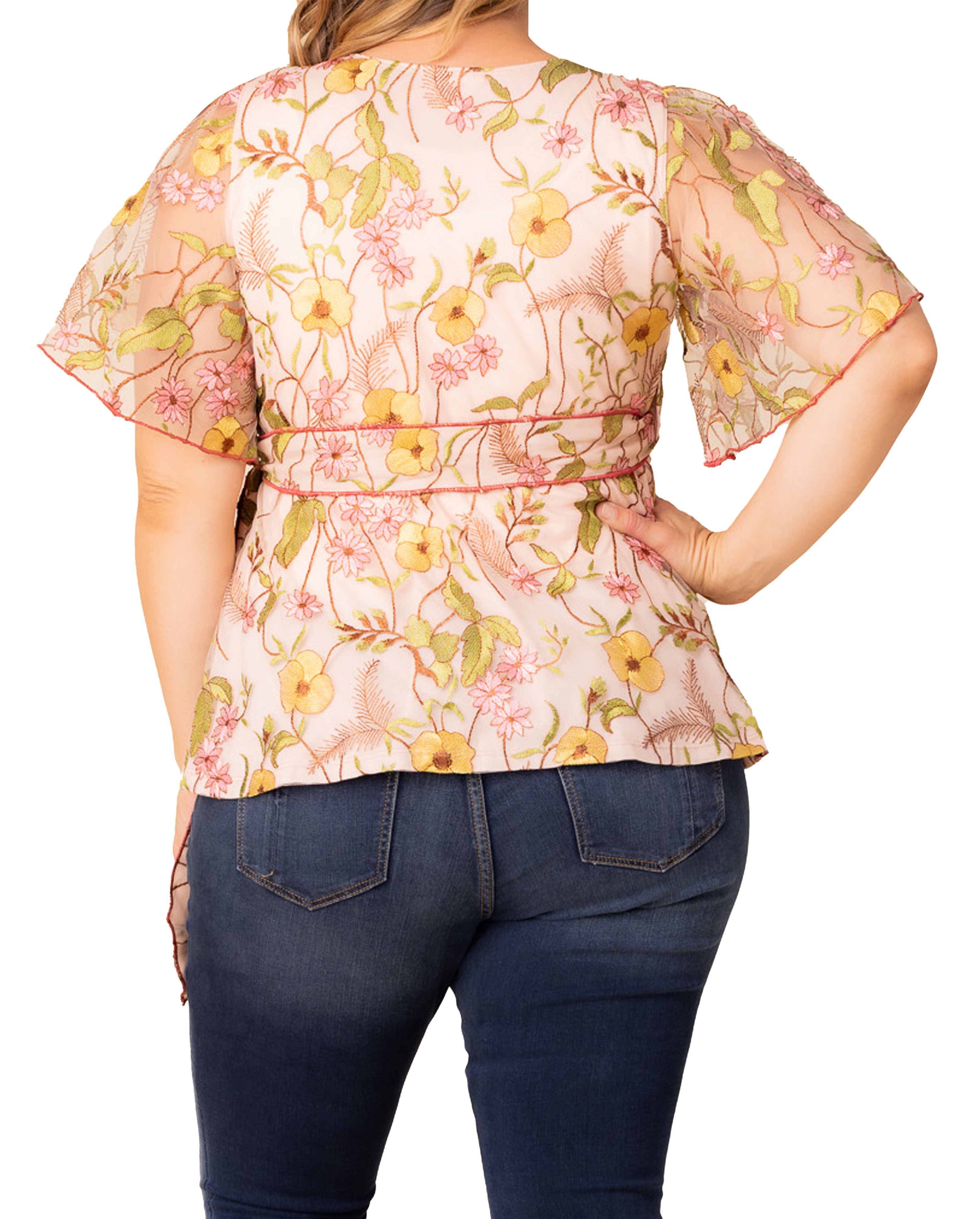 Rosalie Embroidered Wrap Top, DAWN GARDEN / Pink, alternate image number 1