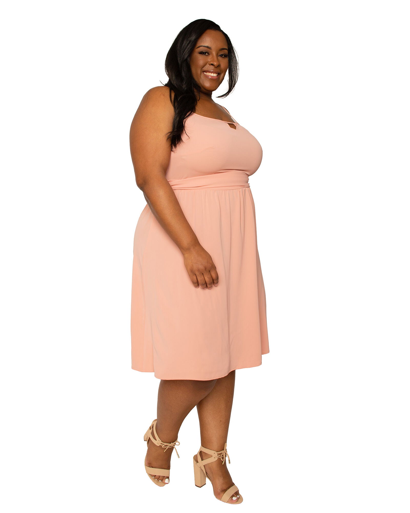 Livia Women&#39;s Plus Size Thin Strap Peach Midi Dress, , alternate image number 8
