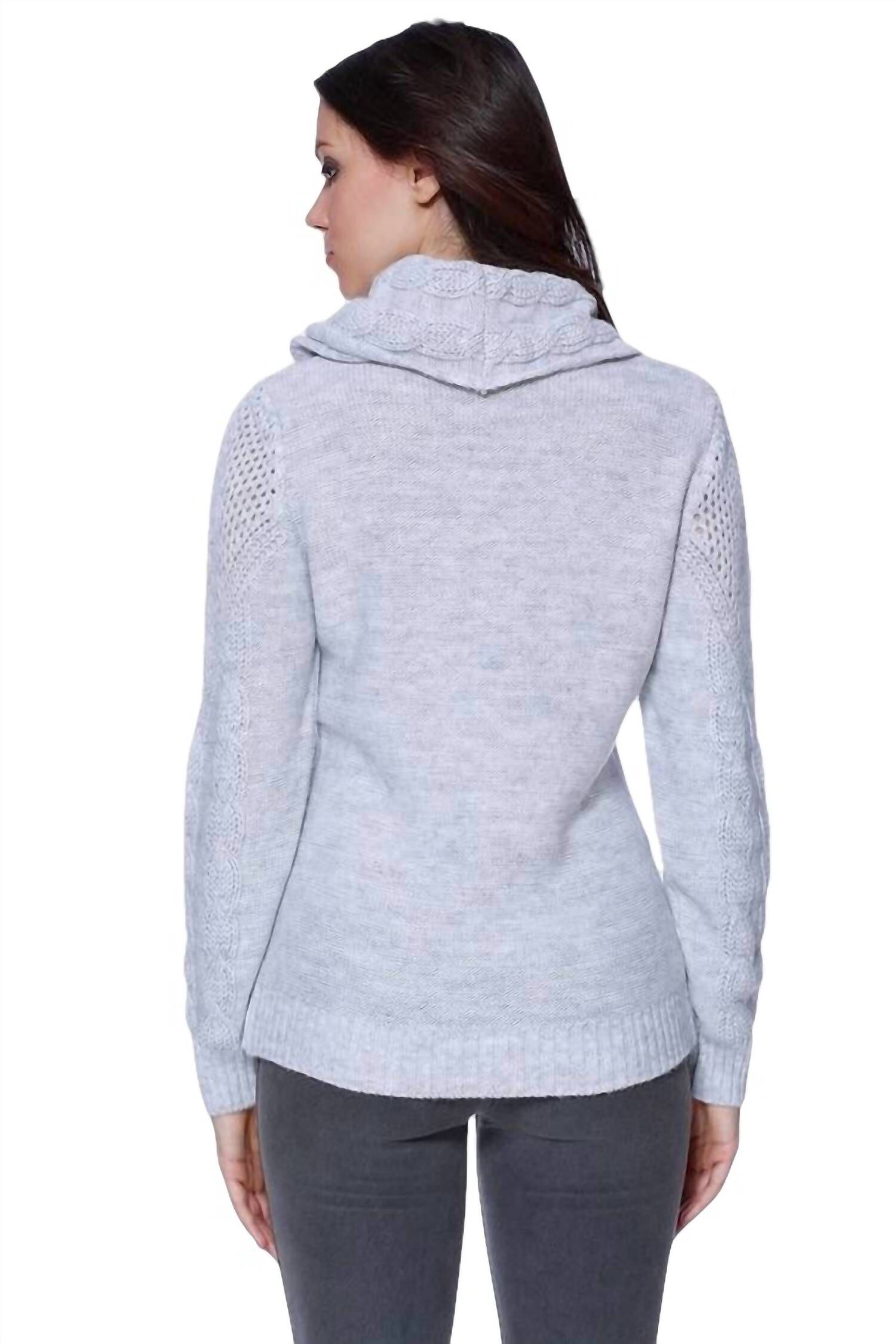 JULIANA CABLE KNIT SWEATER ATTACH SCARF IN GRAY, , alternate image number 5