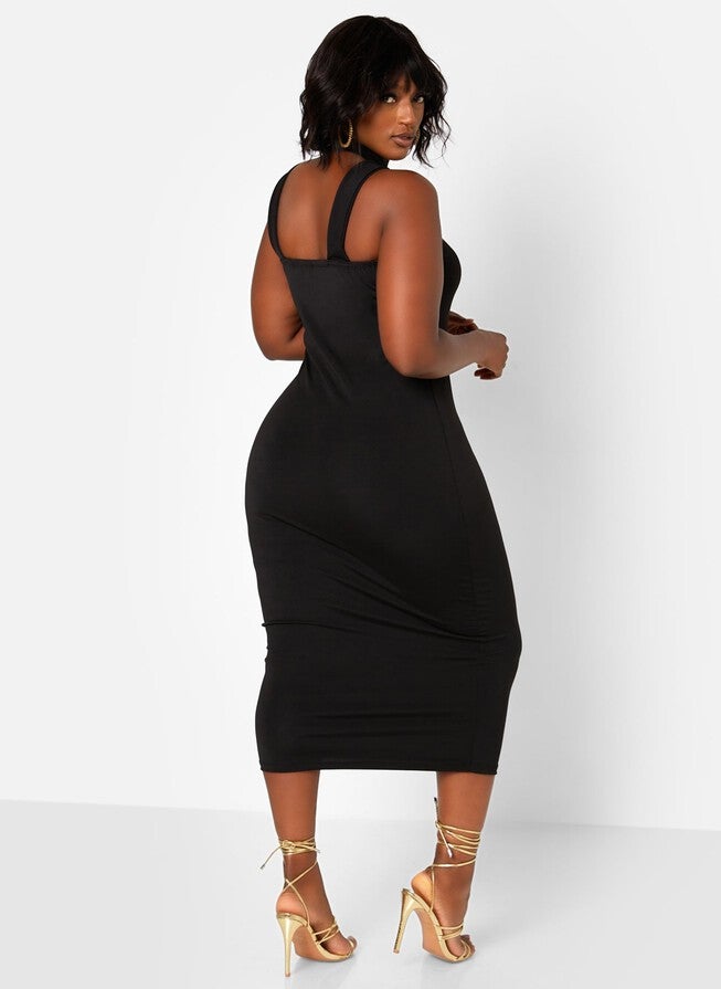Poise Cotton Midi Bodycon Dress, Black / Black, alternate image number 2