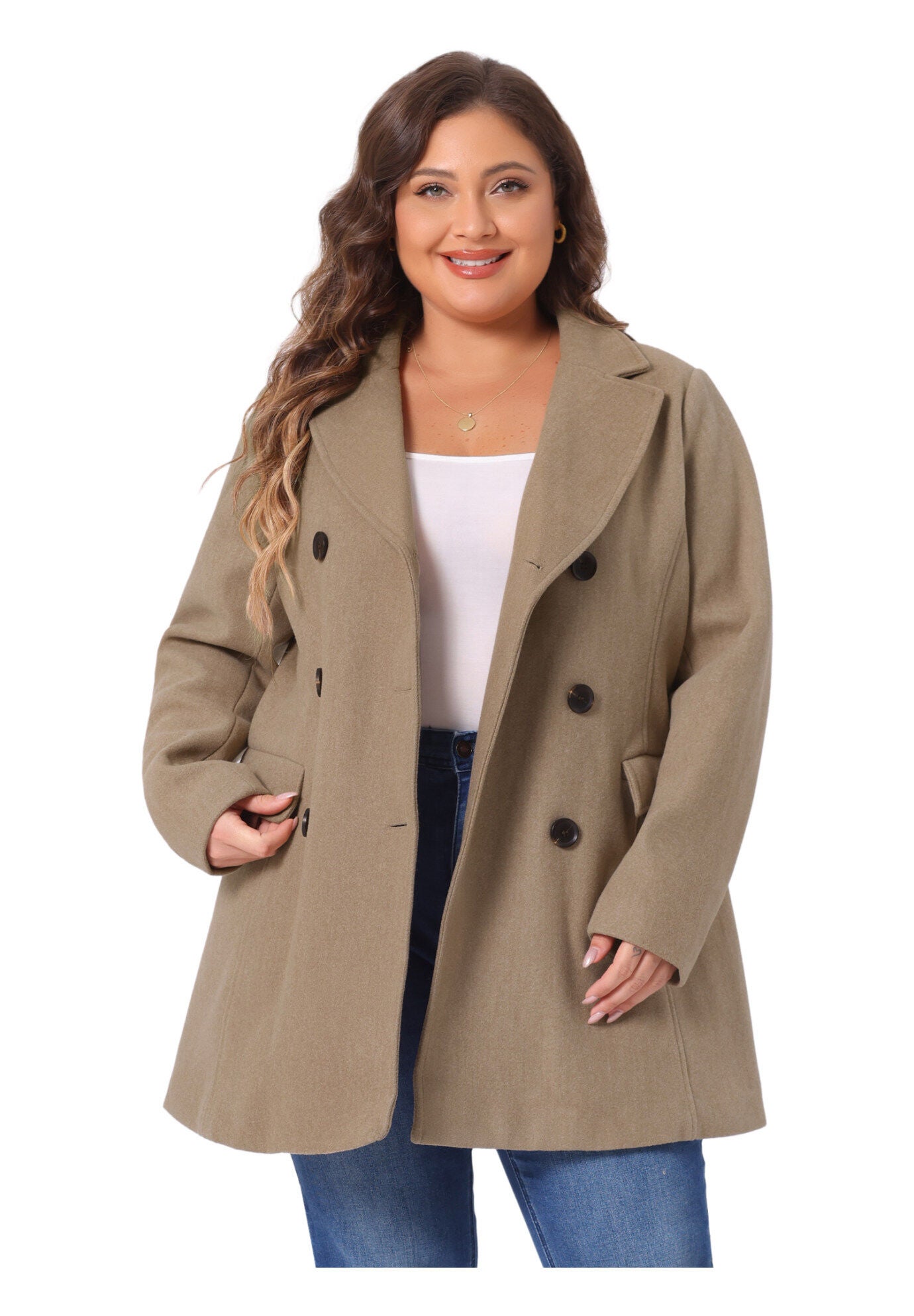 NOTCHED LAPEL DOUBLE BREASTED COAT, Light Brown / Brown, alternate image number 2