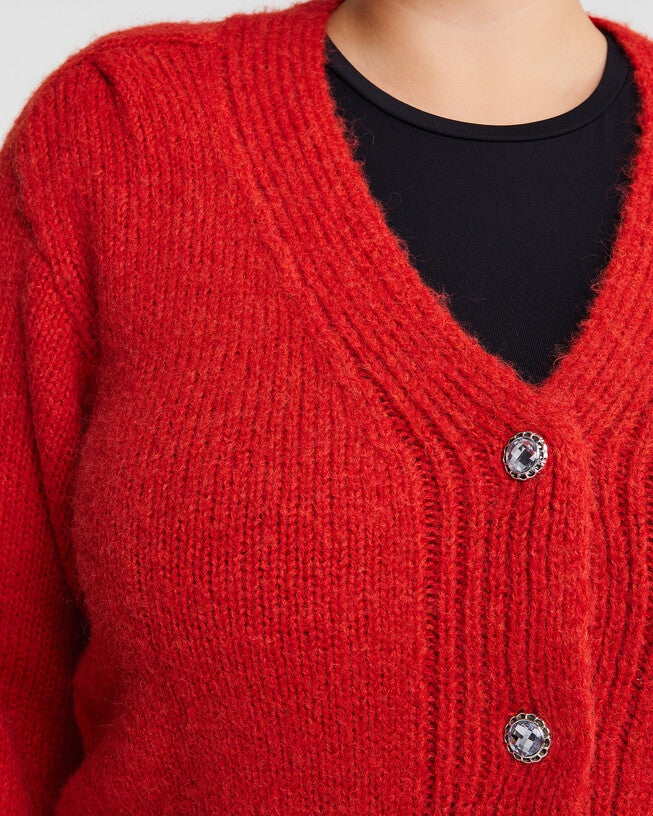 Embellished Red Knitted Cardigan, Pomegranate / Orange, alternate image number 3