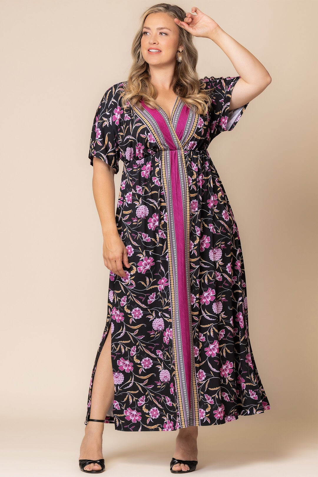 Wanderlust Border Print Maxi Dress, Mauve Border Print / Black, alternate image number 4