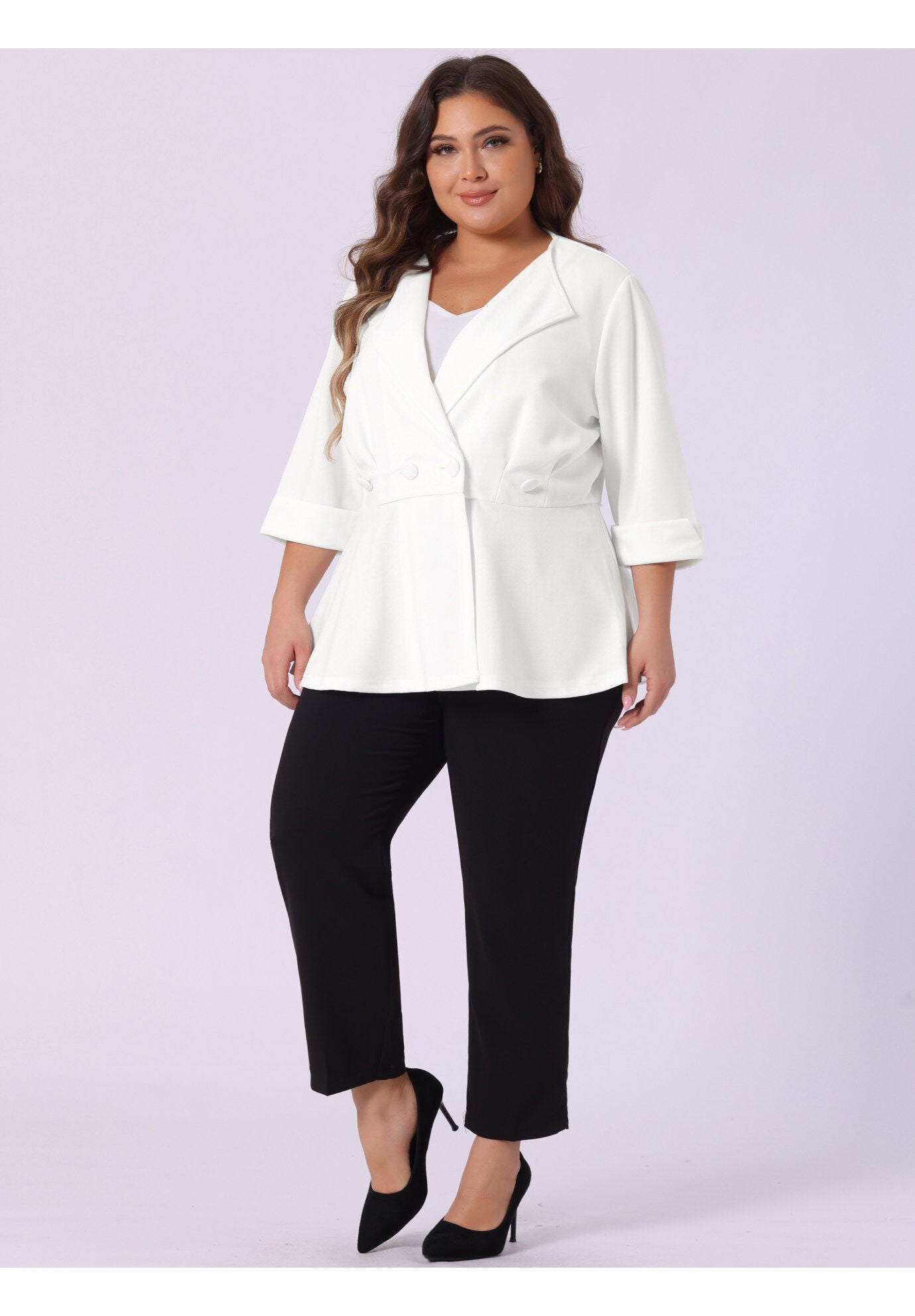 NOTCHED LAPEL PEPLUM JACKET SUIT BLAZER, White / White, hi-res image number 0