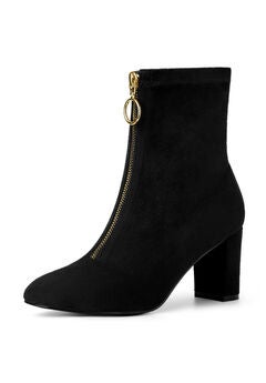 FRONT ZIPPER HIGH HEEL ANKLE BOOTS