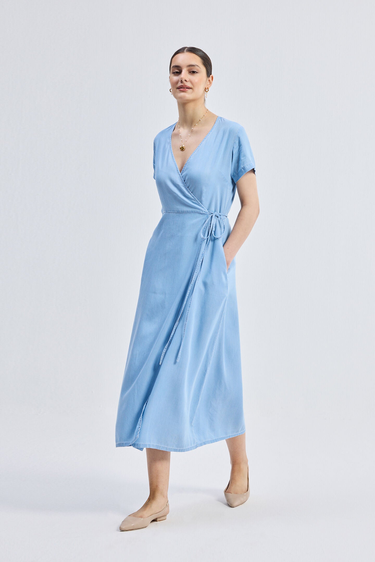 Maxi Wrap Dress in Light Blue, Ocean Blue / Light Blue, alternate image number 2