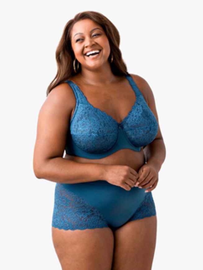 Full Cup Lace Underwire Bra, Teal / Teal, alternate image number 3