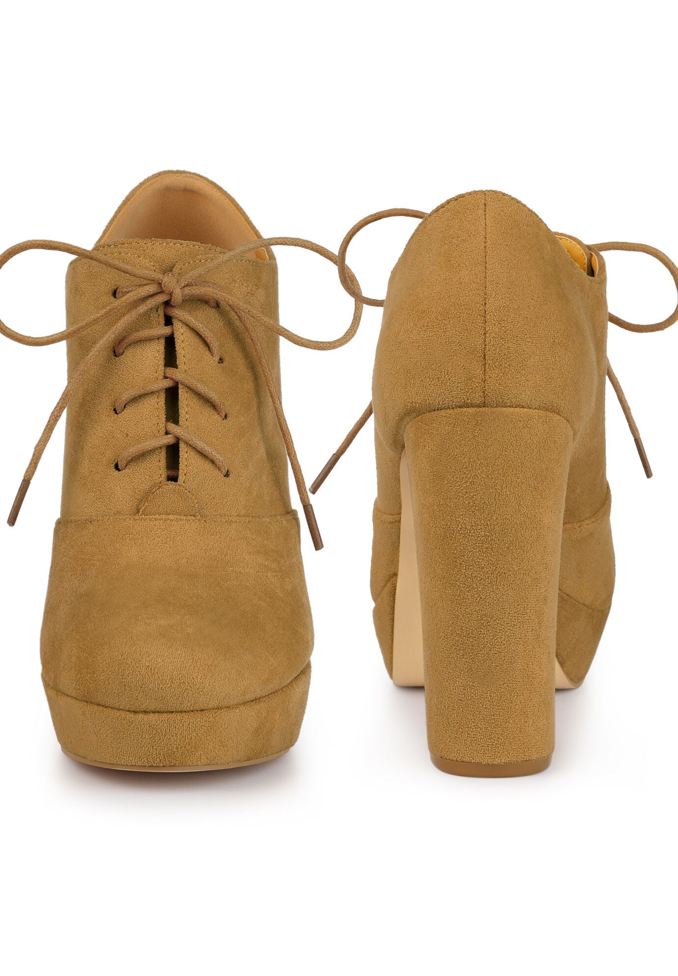 Platform Chunky Heel Lace Up Ankle Booties, Brown / Brown, alternate image number 1