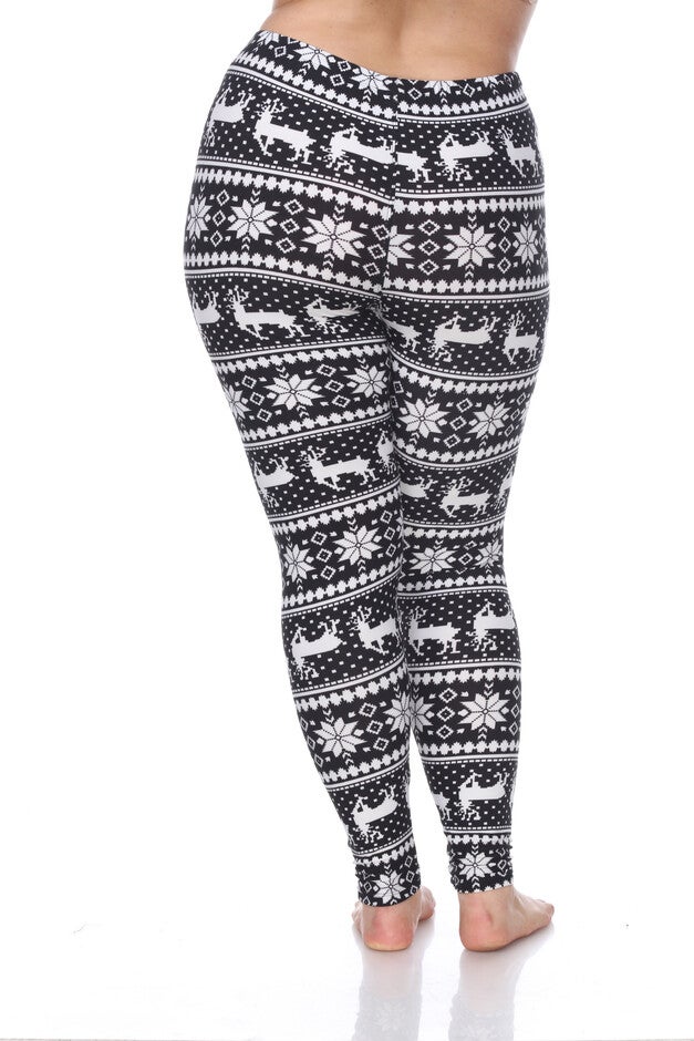 Printed Leggings, Black White Reindeer / Black, alternate image number 2