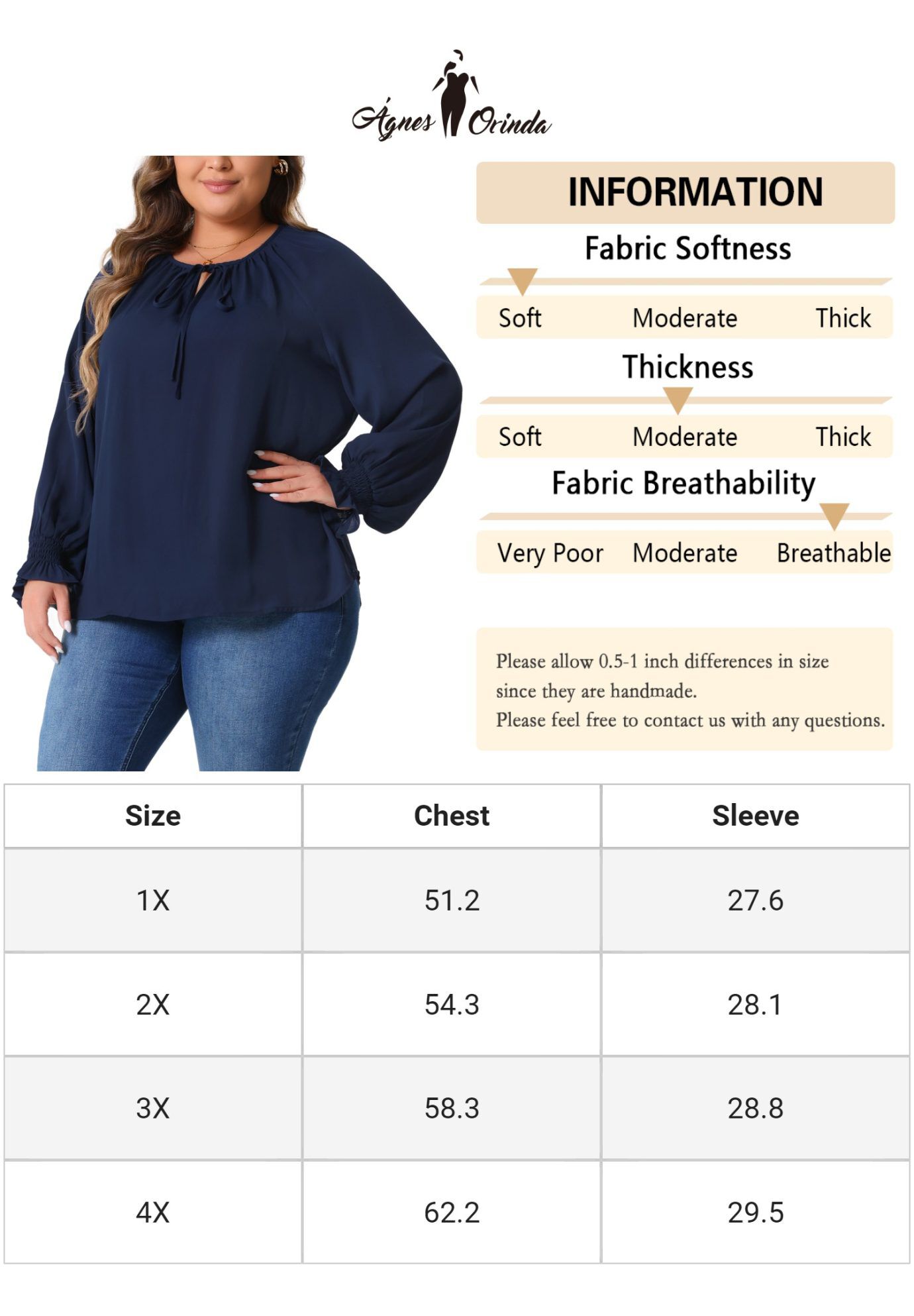 Casual V Neck Drawstring Long Sleeve Blouse Top, Navy Blue / Navy, alternate image number 4