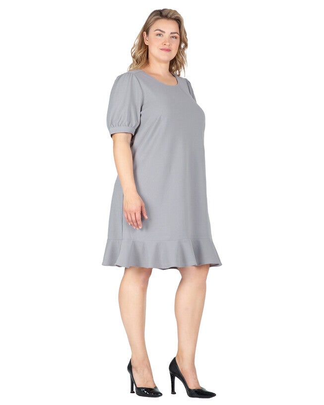 Adeline Women's Plus Size Puff Sleeves Drop Waist Ruffle Hem Mini Dress, , alternate image number null