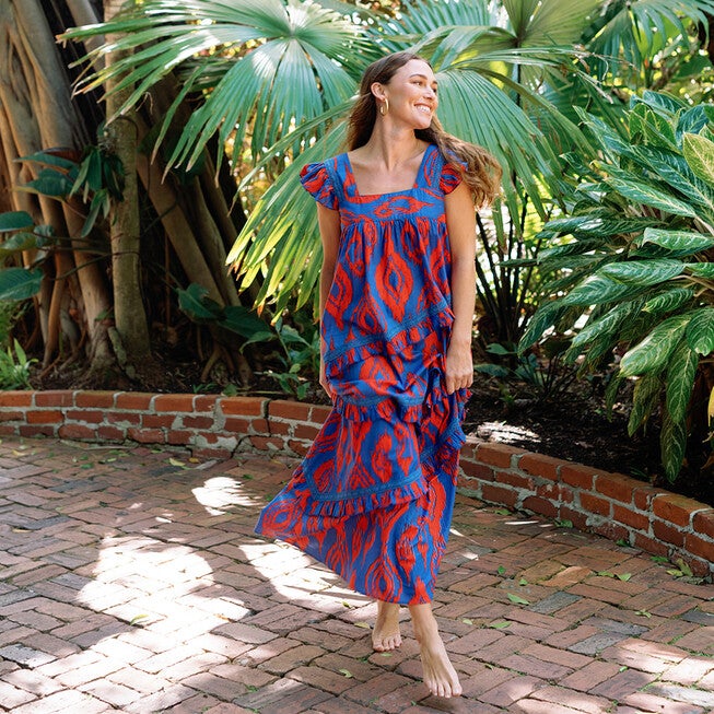 Zicatela Ikat Olla Dress, BlueRed / Cobalt, alternate image number null