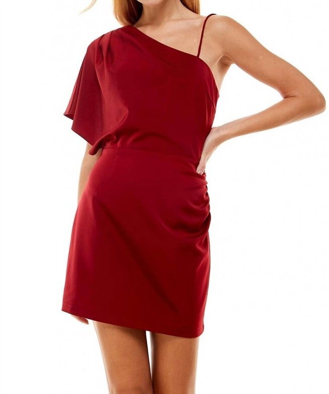 ONE SHOULDER SPAGHETTI STRAP DRESS IN BURGUNDY, Burgundy / Red, hi-res image number 0