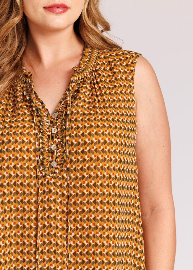 Fiona Abstract Print Tank Top, o656 MUSTARD / Yellow, alternate image number null