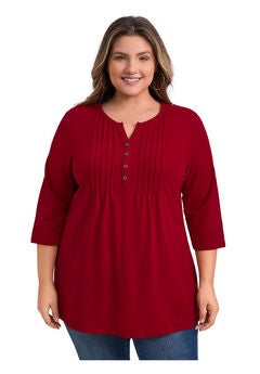 Plus Size V Neck Three Quarter Sleeve Blouse