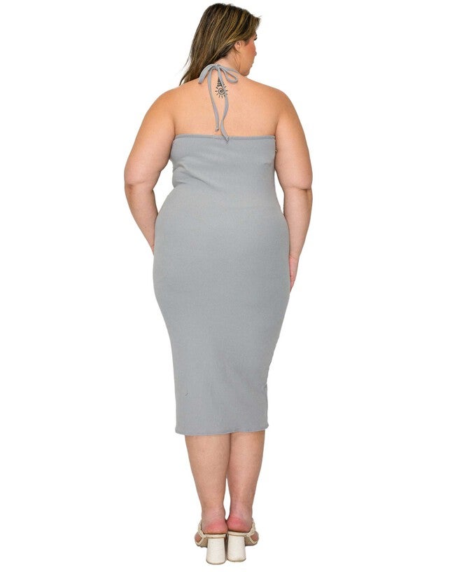 Sienna Tie Neck Rib Dress, Light Grey / Cool Gray, alternate image number 2