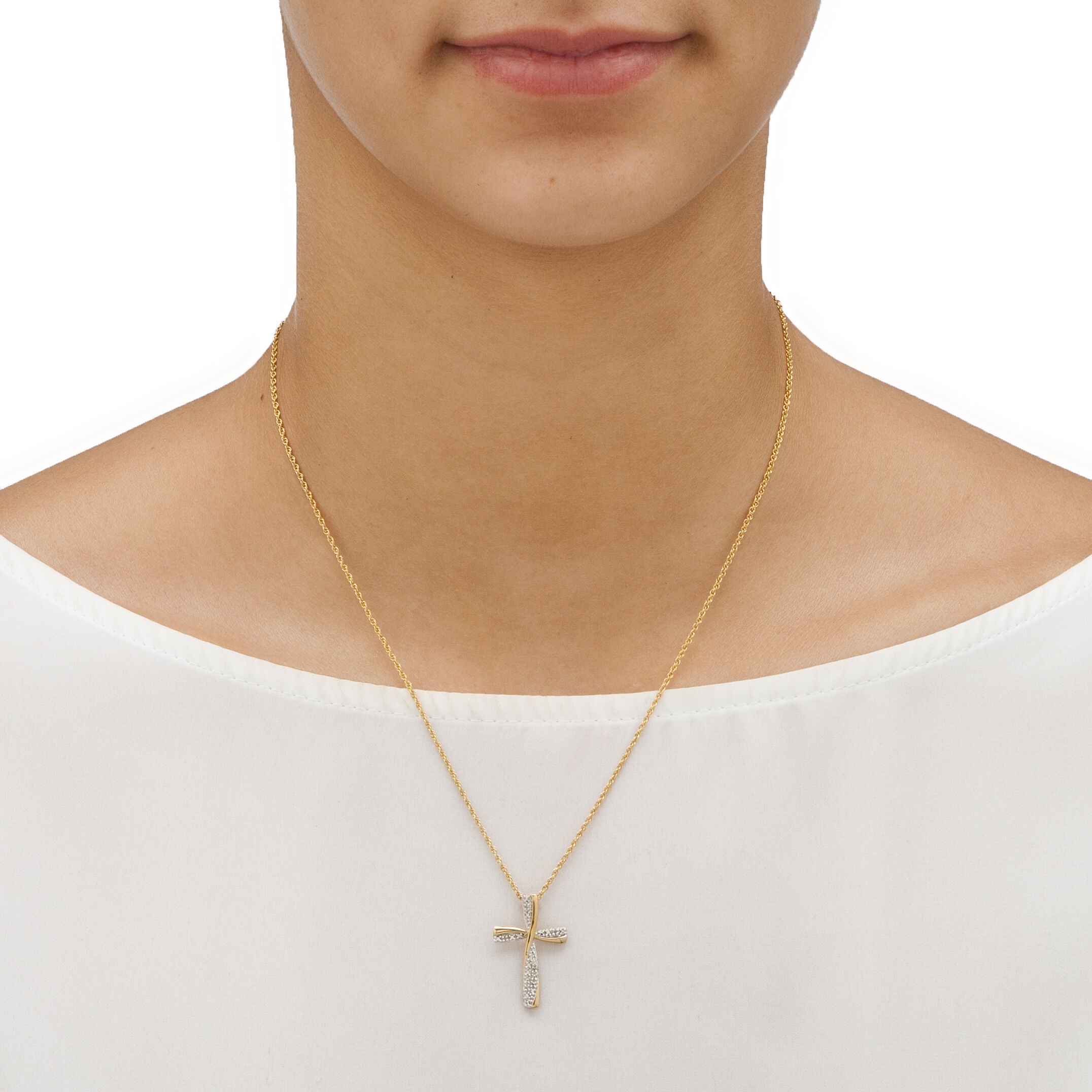 Diamond Accent 18k Gold-plated Silver Two-Tone Cross Pendant Necklace 18 inches, White / White, alternate image number 2