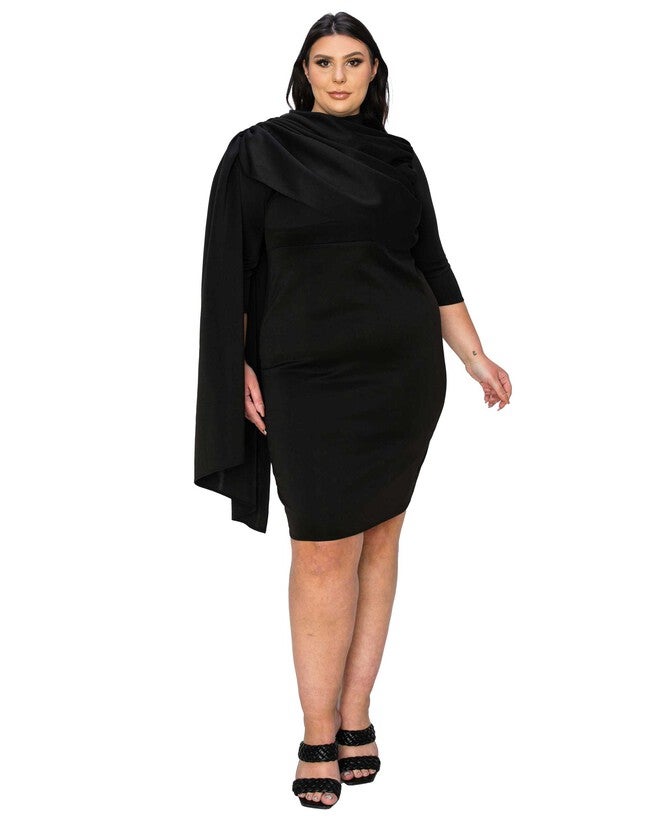 DAHLIA SASH CAPE DRESS, Black / Black, hi-res image number null