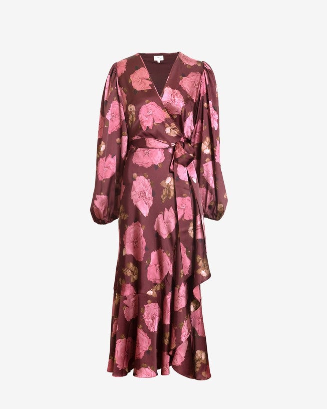 Long Sleeve Blaire Dress, Mahogany Soft Carmine Multi / Deep Fuchsia, alternate image number 1