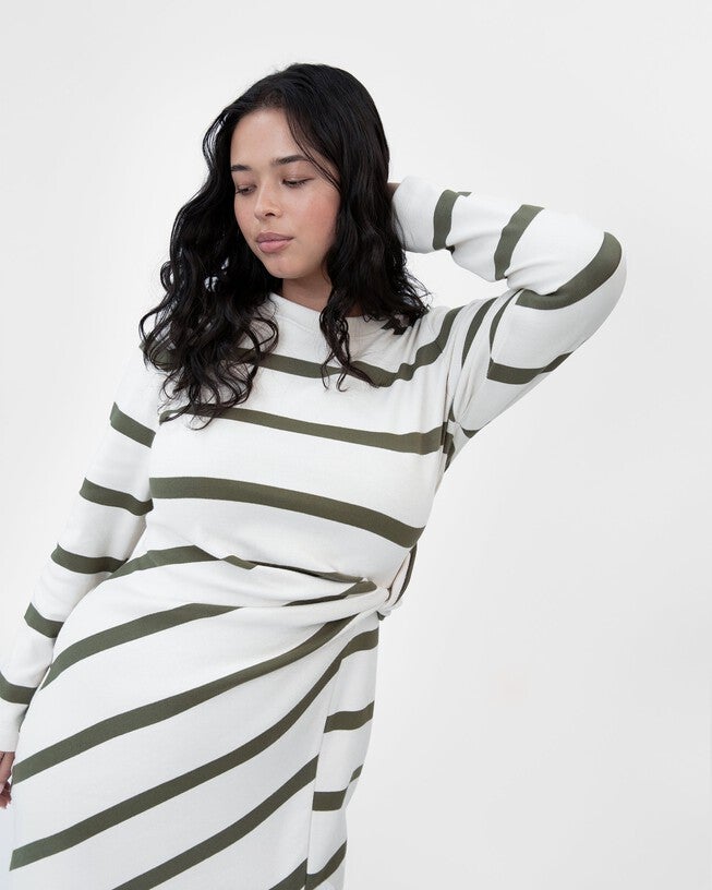 Cody Dress, CreamFern Wide Stripe / Cream, alternate image number null