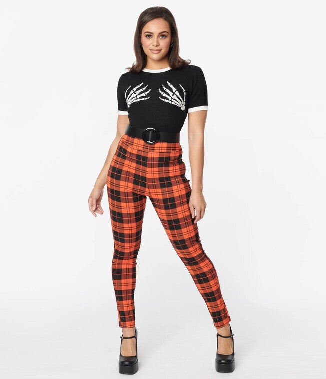 Unique Vintage Orange Plaid Rizzo Cigarette Pants, , alternate image number 4