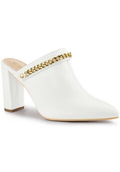 Chain Mules Pointed Toe Chunky Heel Sildes Mules