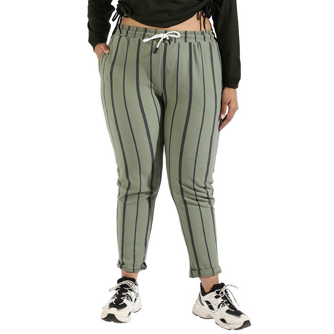 Women Olive Striped Active & Evening Trackpant, Sage Green / Sage Green, alternate image number null