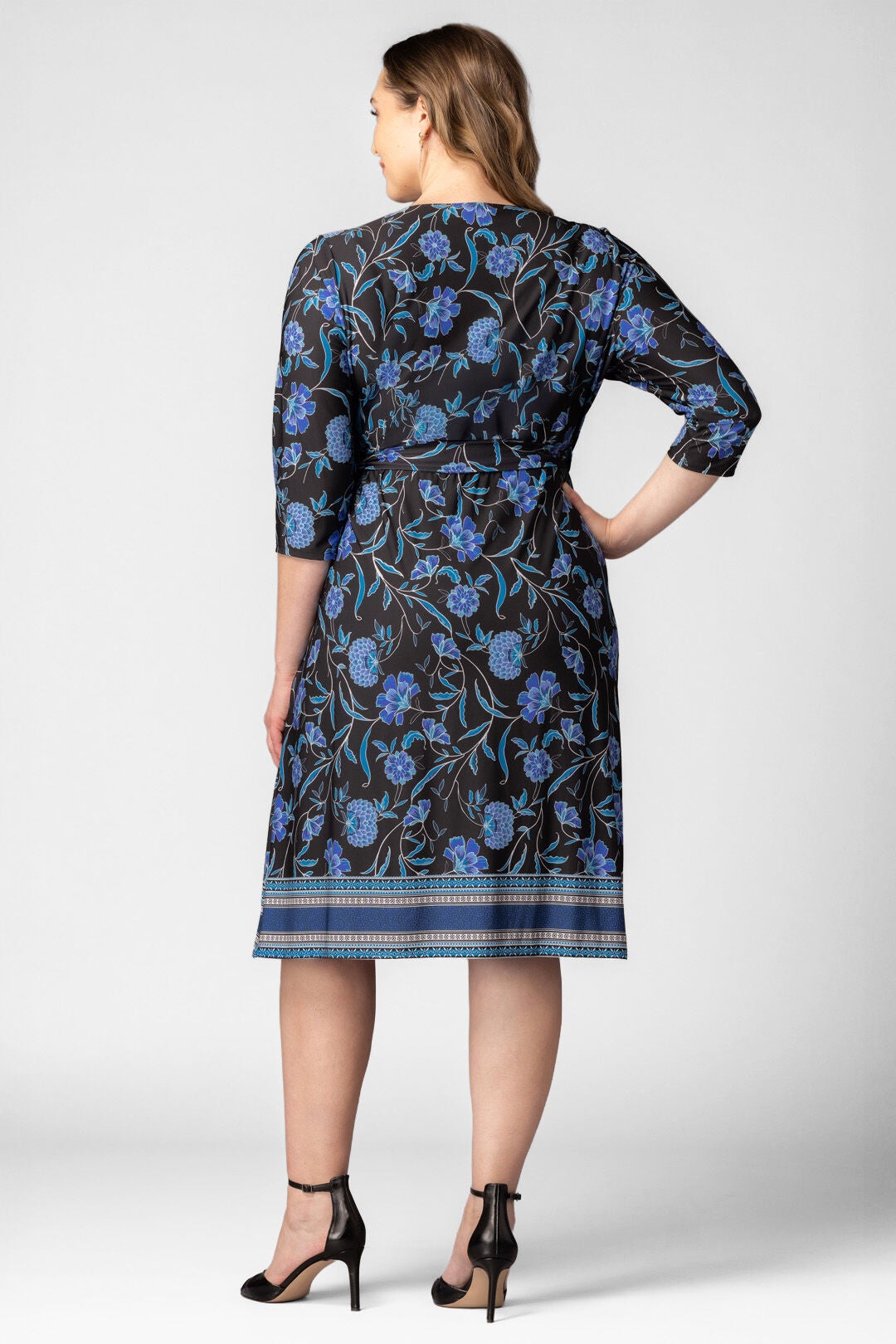Beguiling Border Print Wrap Dress, Blue Border Print / Black, alternate image number 1